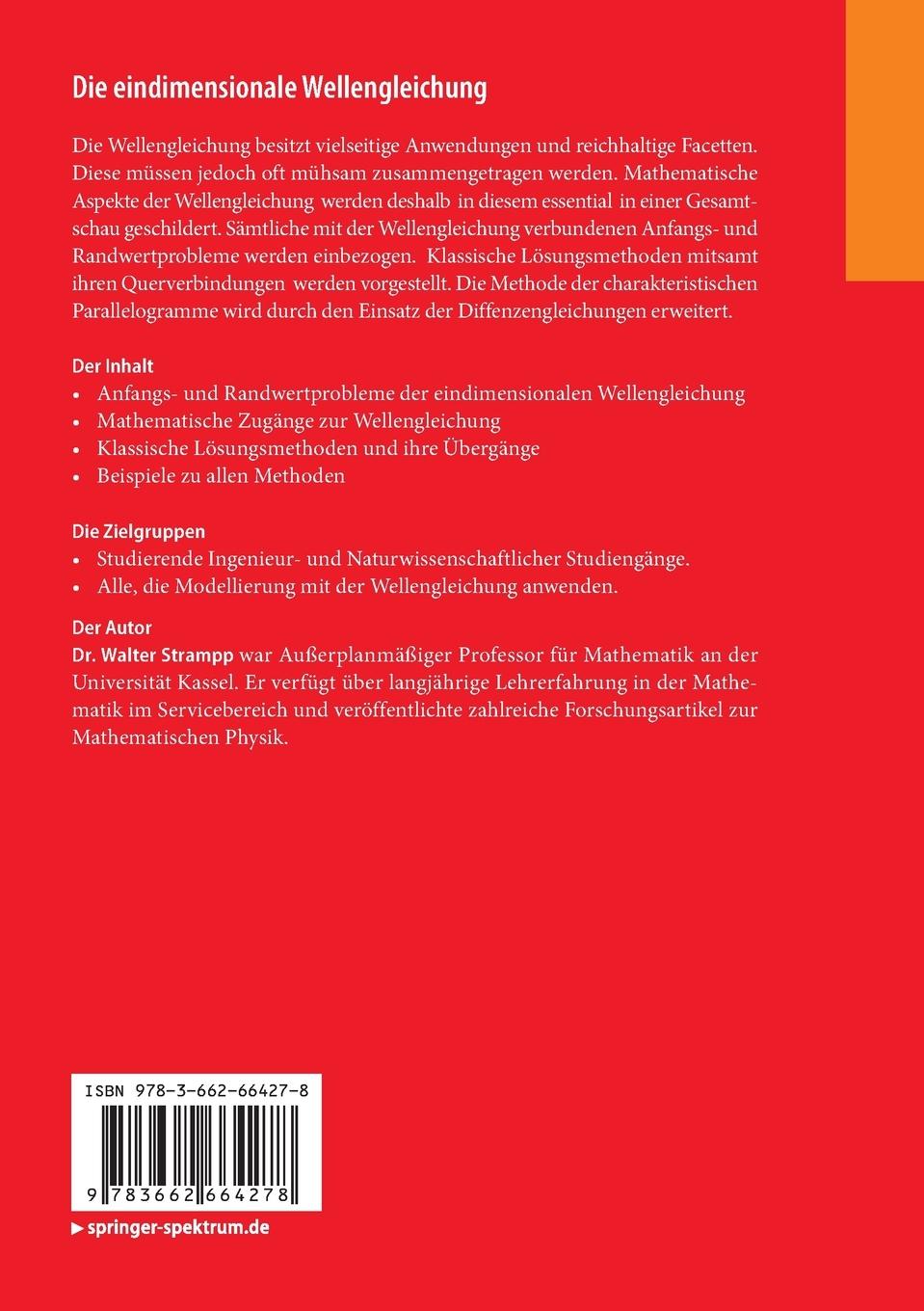 Rückseite: 9783662664278 | Die eindimensionale Wellengleichung | Walter Strampp | Taschenbuch