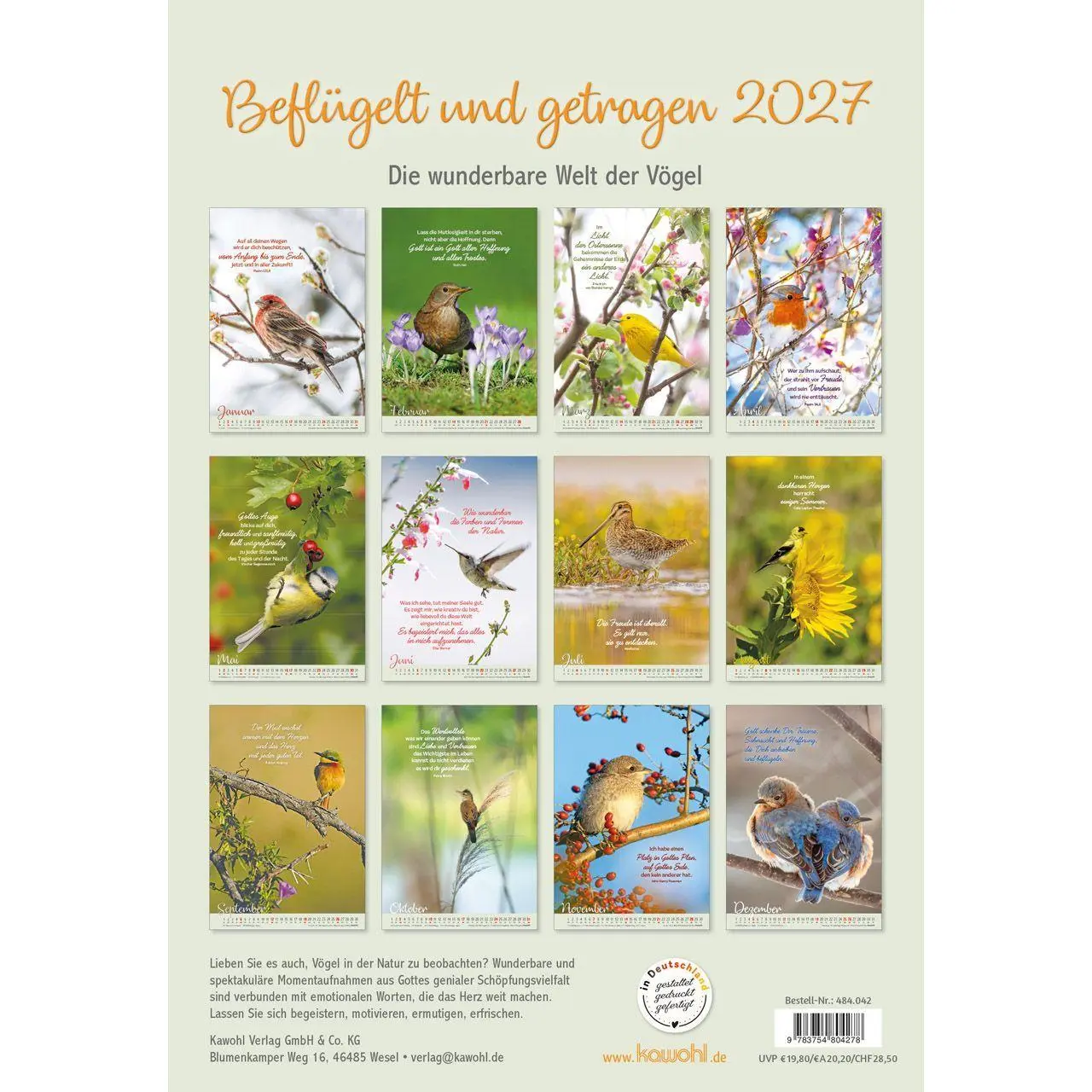Bild: 9783754804278 | Beflügelt und getragen 2027 | Vögel | Kalender | Spiralbindung | 14 S.