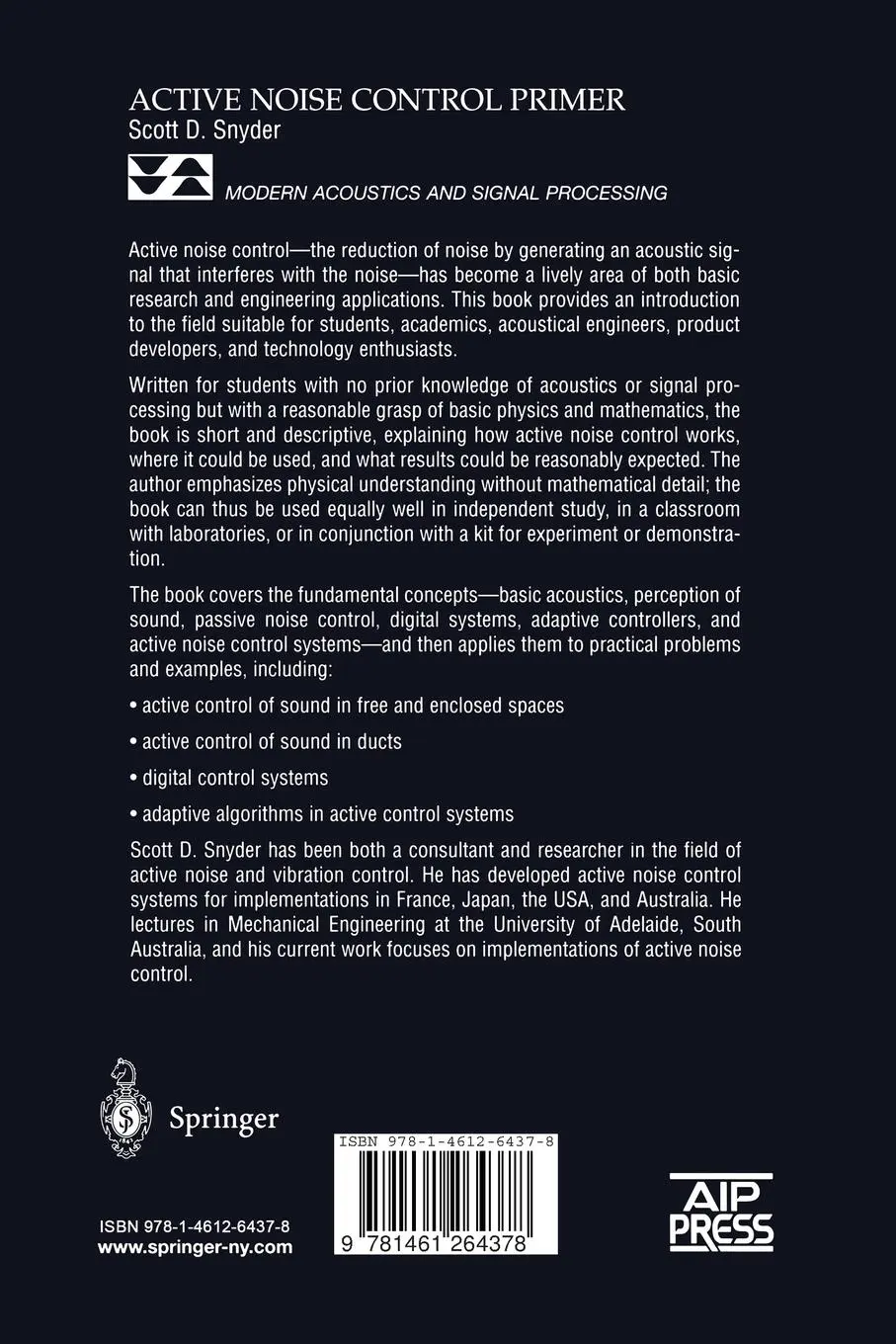 Rückseite: 9781461264378 | Active Noise Control Primer | Scott D. Snyder | Taschenbuch | xiii