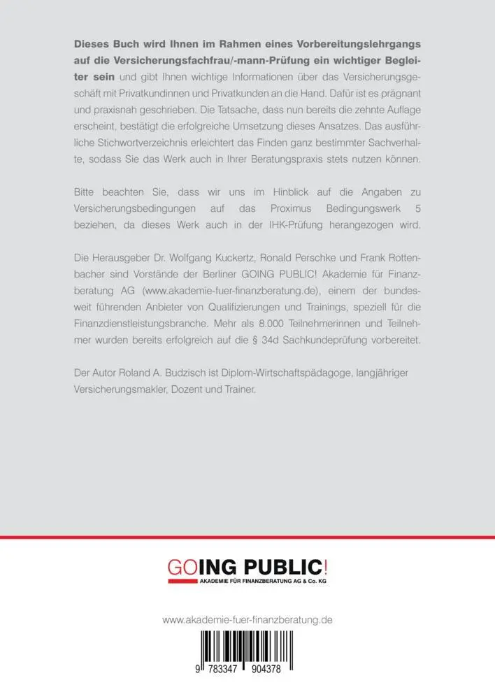 Rückseite: 9783347904378 | Geprüfte/-r Fachmann/-frau für Versicherungsvermittlung IHK | AG
