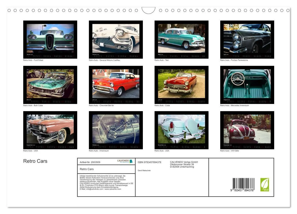 Bild: 9783457894378 | Retro Cars (Wandkalender 2026 DIN A3 quer), CALVENDO Monatskalender