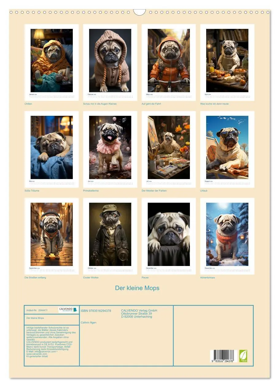 Bild: 9783516294378 | Der kleine Mops (Wandkalender 2026 DIN A2 hoch), CALVENDO...