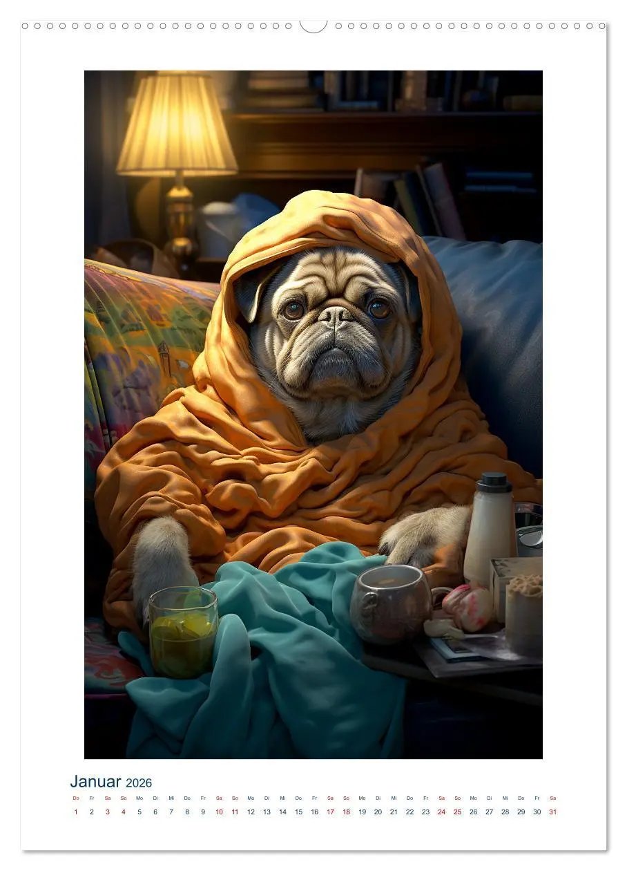 Bild: 9783516294378 | Der kleine Mops (Wandkalender 2026 DIN A2 hoch), CALVENDO...