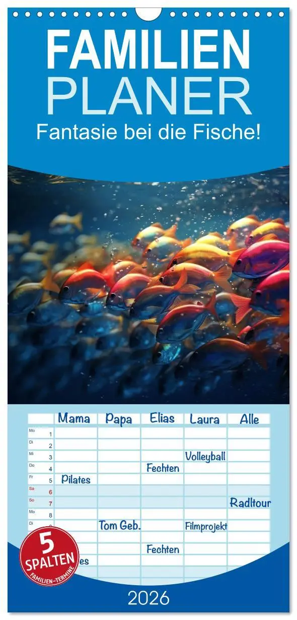 Cover: 9783516504378 | Familienplaner 2026 - Fantasie bei die Fische! mit 5 Spalten...