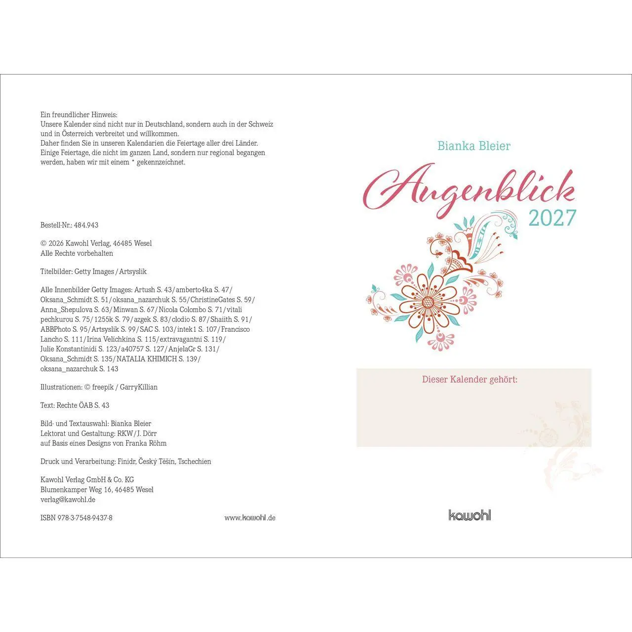 Bild: 9783754894378 | Augenblick 2027 | Bianka Bleier | Kalender | 176 S. | Deutsch | 2027