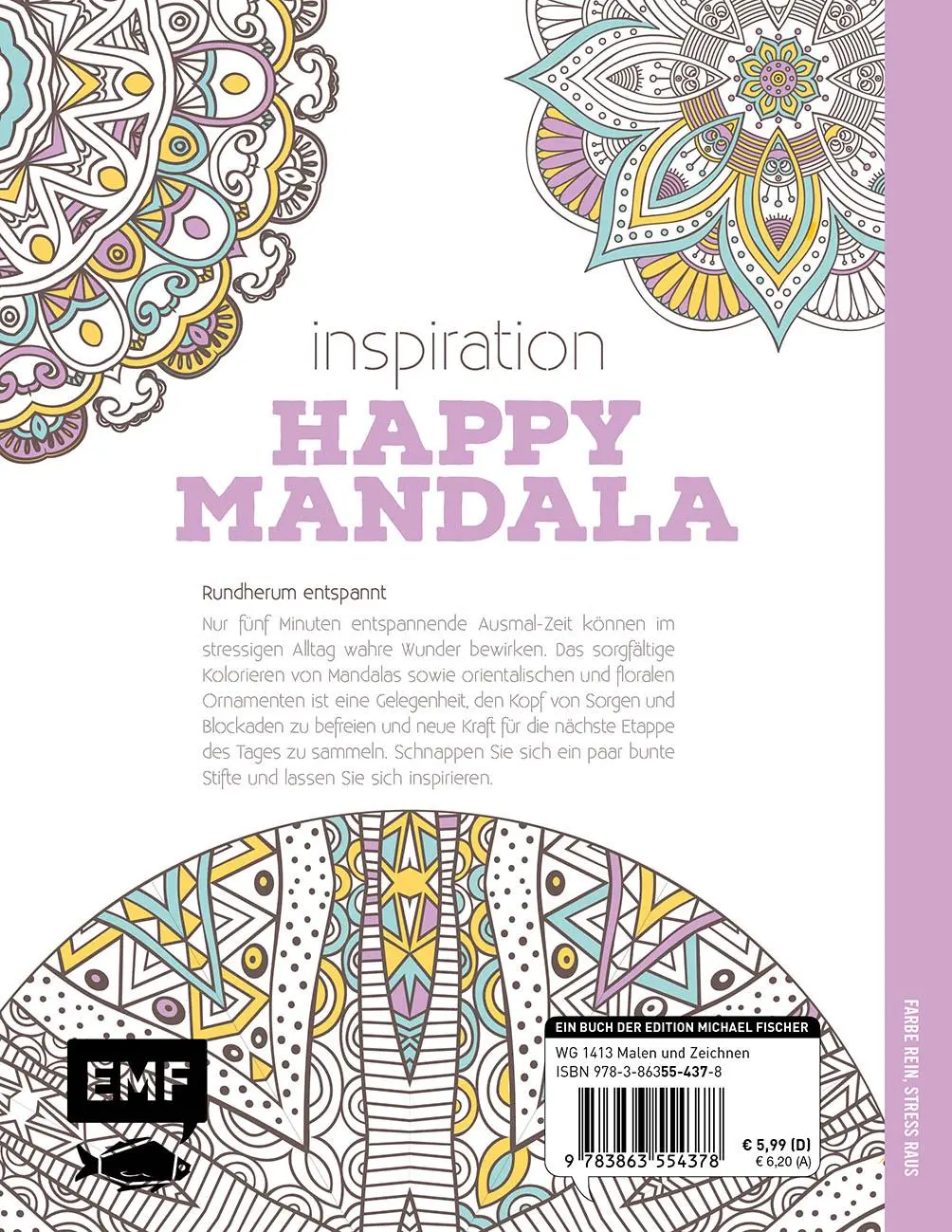 Rückseite: 9783863554378 | Inspiration Happy Mandala | 50 Mandalas kolorieren | Broschüre | 64 S.