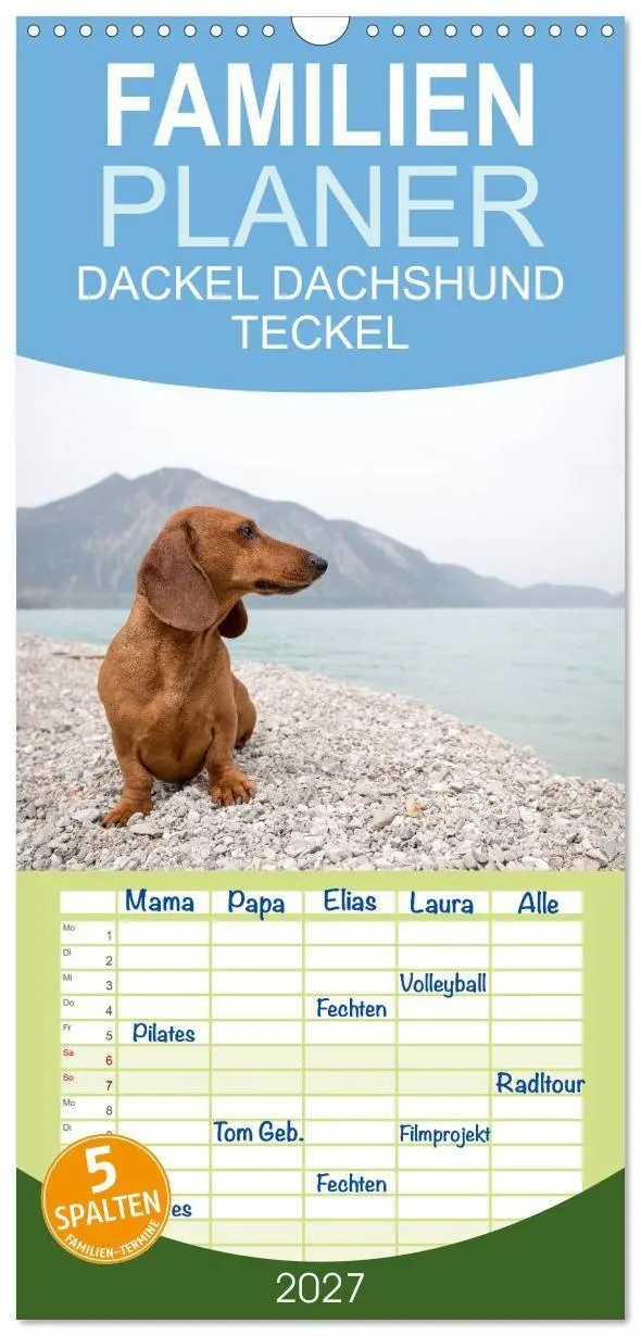 Cover: 9783594334478 | Familienplaner 2027 - DACKEL DACHSHUND TECKEL 2027 mit 5 Spalten...