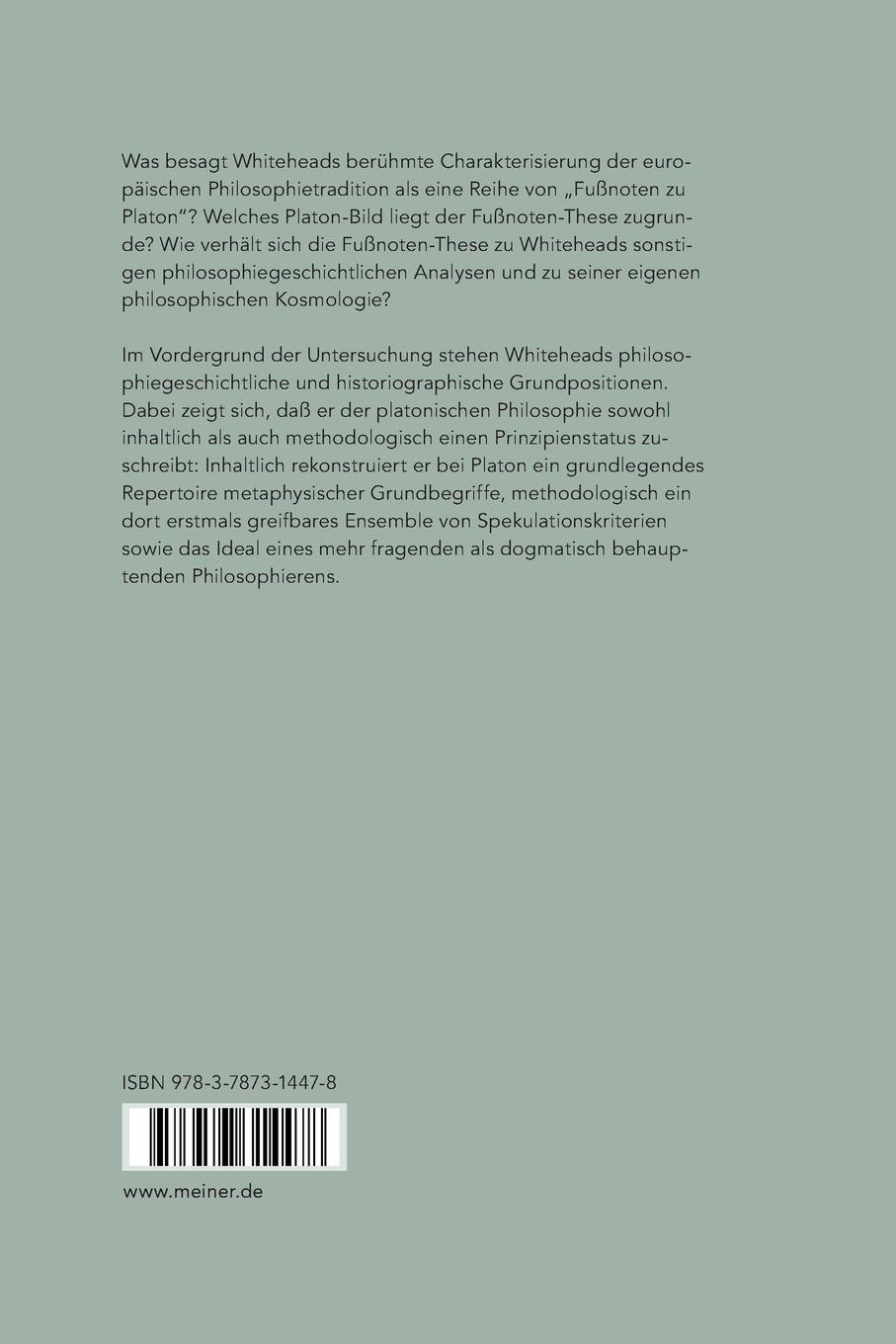 Rückseite: 9783787314478 | Fußnoten zu Platon | Philosophiegeschichte bei A. N. Whitehead | Kann