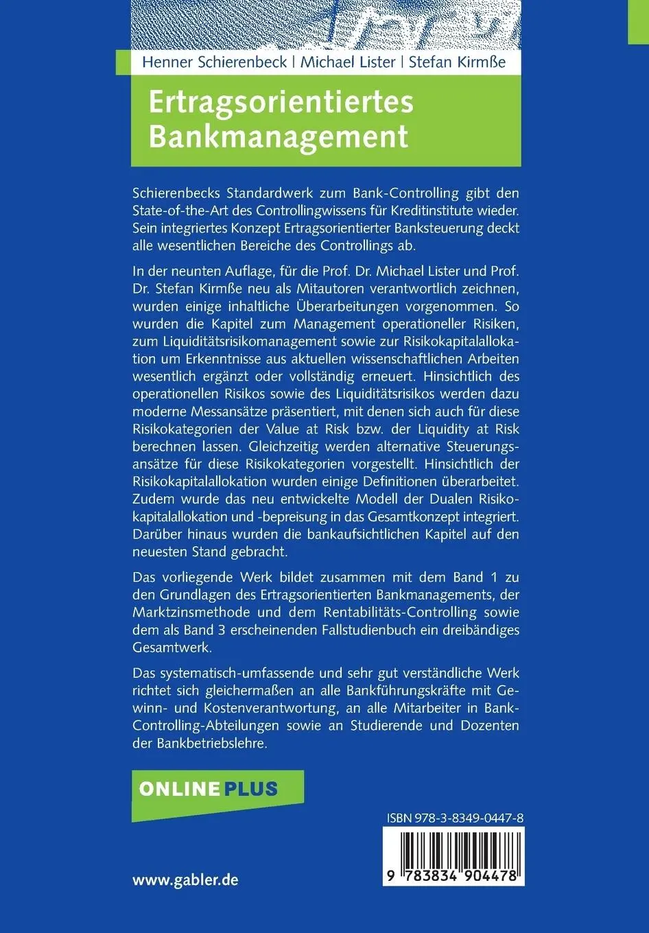 Rückseite: 9783834904478 | Ertragsorientiertes Bankmanagement | Henner Schierenbeck (u. a.)