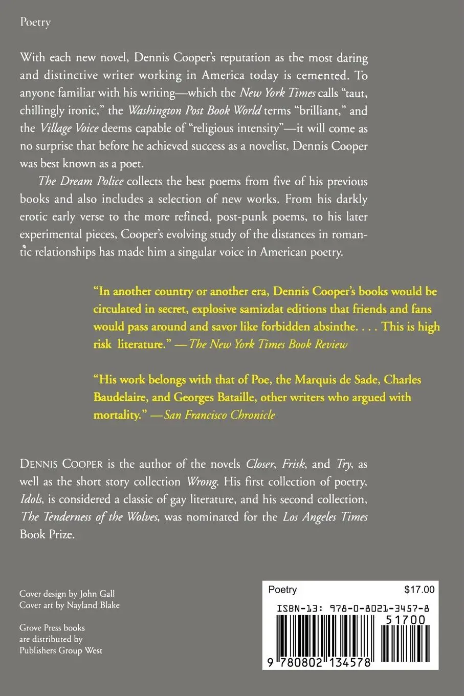 Rückseite: 9780802134578 | The Dream Police | Selected Poems, 1969-1993 | Dennis Cooper | Buch