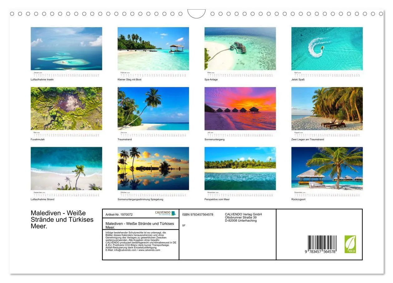 Bild: 9783457564578 | Malediven - Weiße Strände und Türkises Meer. (Wandkalender 2026 DIN...