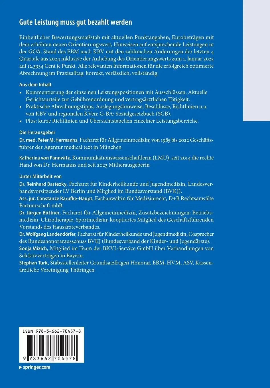 Rückseite: 9783662704578 | EBM 2025 Kommentar | Peter M. Hermanns (u. a.) | Taschenbuch | xxiv