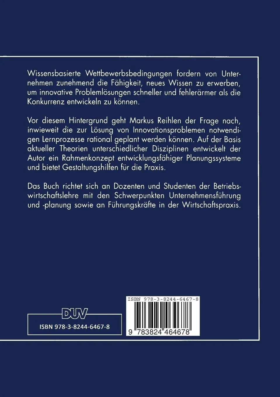 Rückseite: 9783824464678 | Entwicklungsfähige Planungssysteme | Markus Reihlen | Taschenbuch | xx