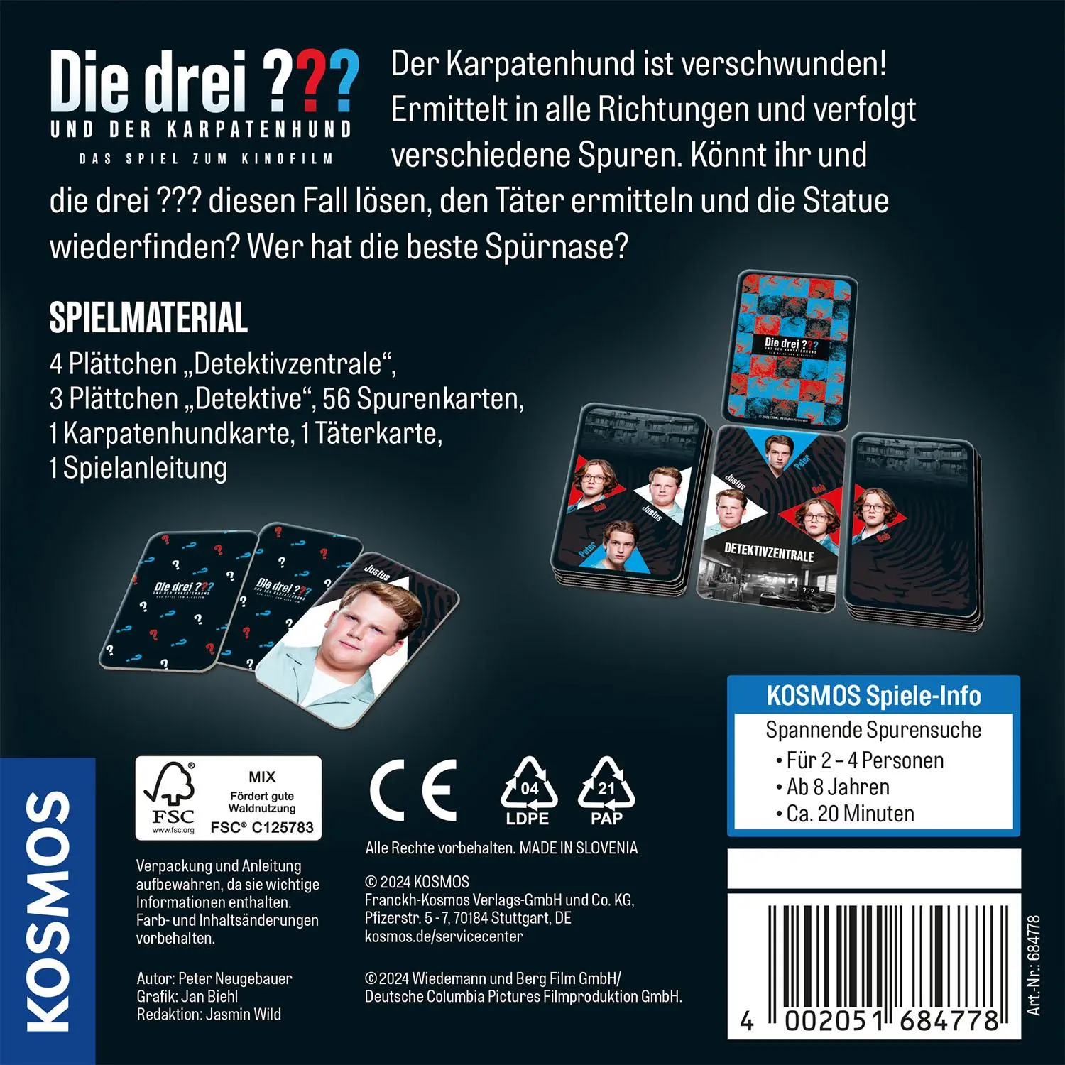 Rückseite: 4002051684778 | Die drei ??? und der Karpatenhund | Spiel | Peter Neugebauer | Spiel