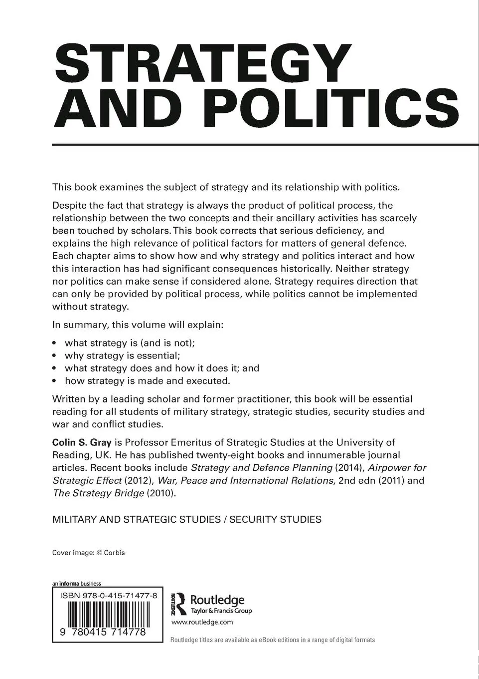 Rückseite: 9780415714778 | Strategy and Politics | Colin S. Gray | Taschenbuch | Englisch | 2016