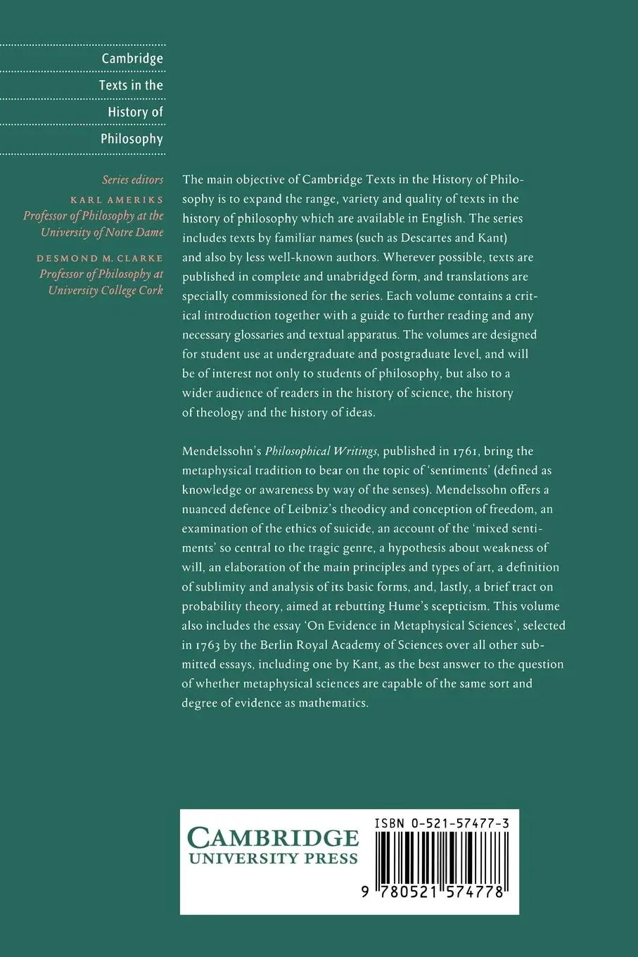 Rückseite: 9780521574778 | Moses Mendelssohn | Philosophical Writings | Moses Mendelssohn | Buch