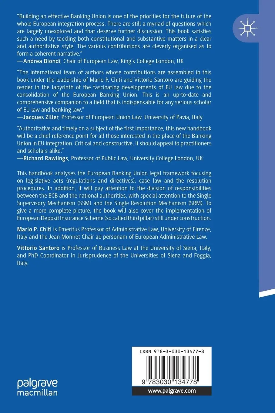 Rückseite: 9783030134778 | The Palgrave Handbook of European Banking Union Law | Santoro (u. a.)