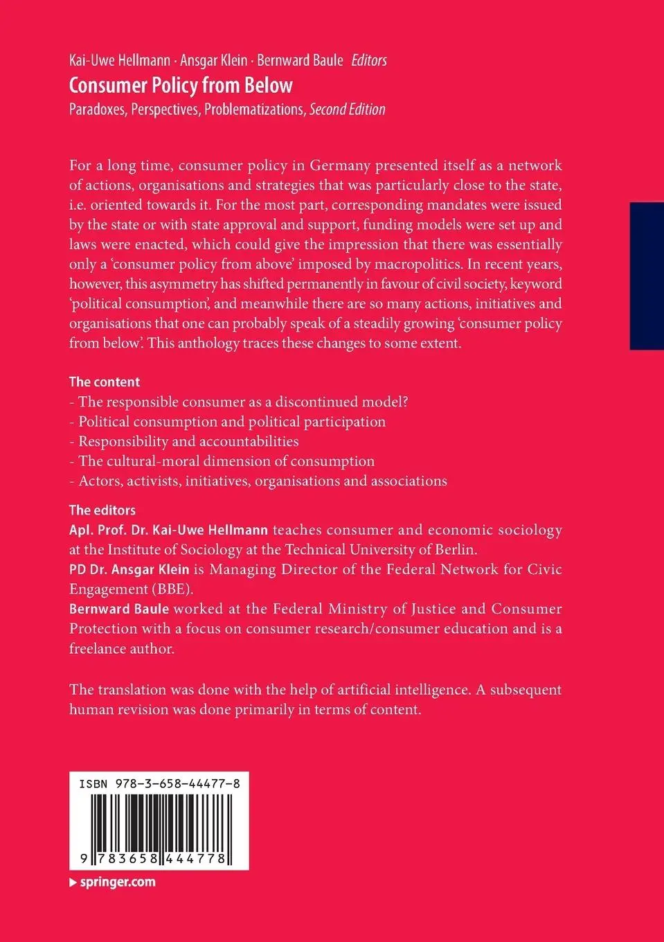 Rückseite: 9783658444778 | Consumer Policy from Below | Kai-Uwe Hellmann (u. a.) | Taschenbuch