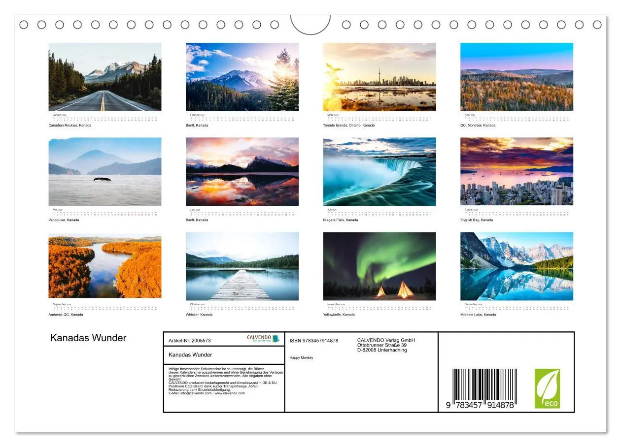 Bild: 9783457914878 | Kanadas Wunder (Wandkalender 2026 DIN A4 quer), CALVENDO...