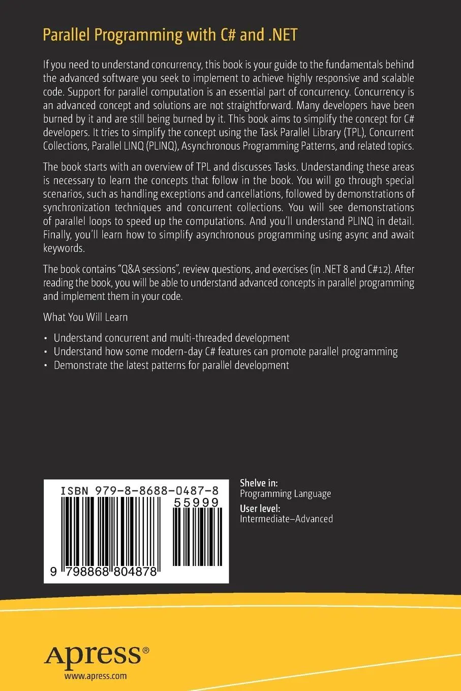 Rückseite: 9798868804878 | Parallel Programming with C# and .NET | Vaskaran Sarcar | Taschenbuch
