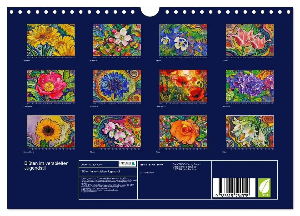 Bild: 9783516784978 | Blüten im verspielten Jugendstil (Wandkalender 2027 DIN A4 quer),...
