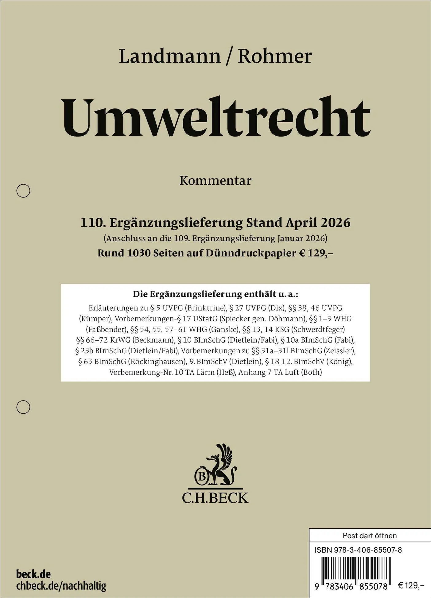 Umweltrecht 110. Ergänzungslieferung