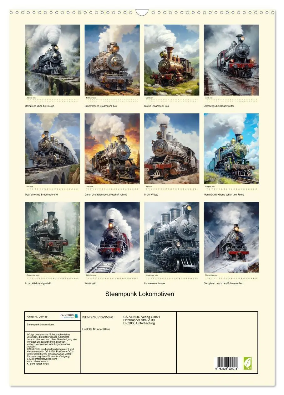 Bild: 9783516295078 | Steampunk Lokomotiven (Wandkalender 2026 DIN A2 hoch), CALVENDO...