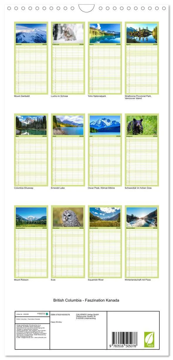 Bild: 9783516505078 | Familienplaner 2026 - British Columbia - Faszination Kanada mit 5...