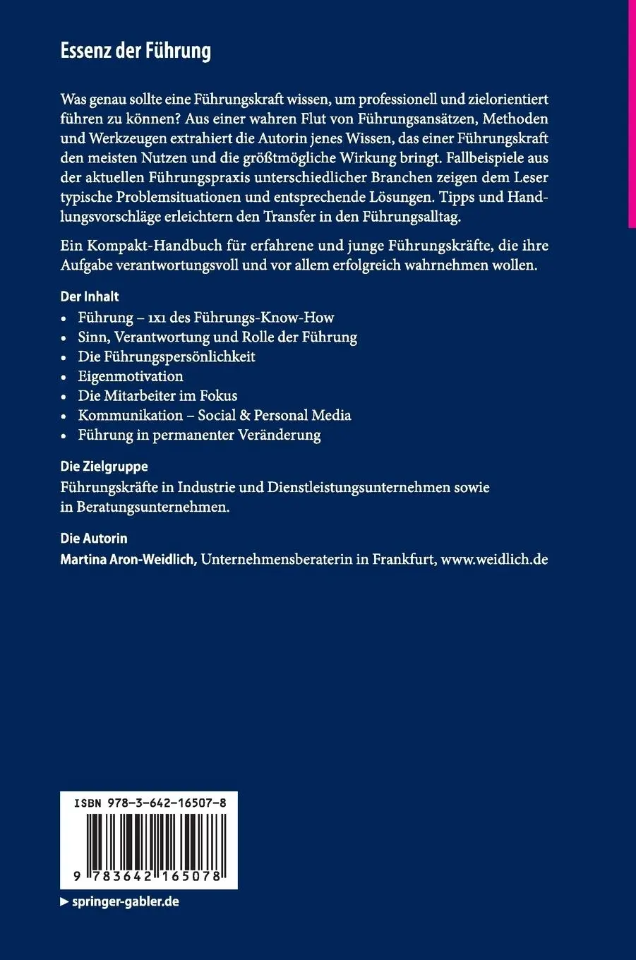 Rückseite: 9783642165078 | Essenz der Führung | Martina Aron-Weidlich | Buch | ix | Deutsch