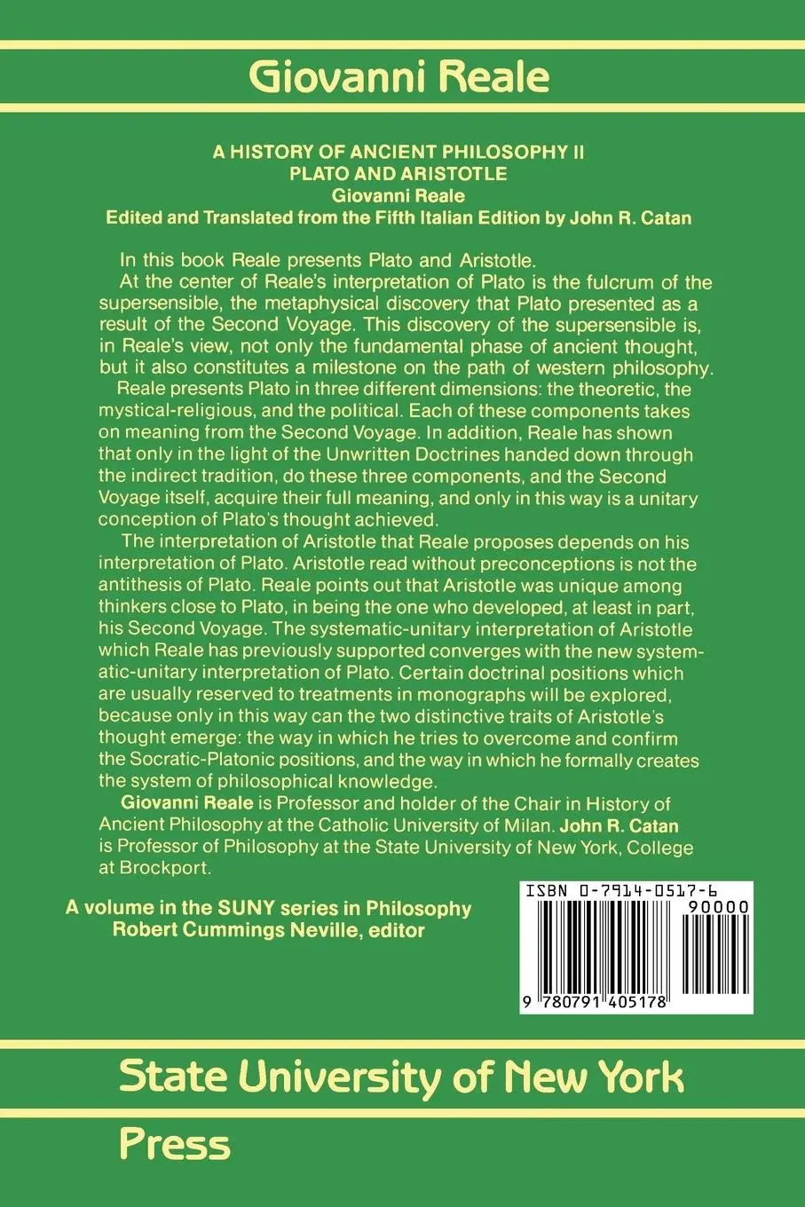 Rückseite: 9780791405178 | A History of Ancient Philosophy II | Plato and Aristotle | Reale