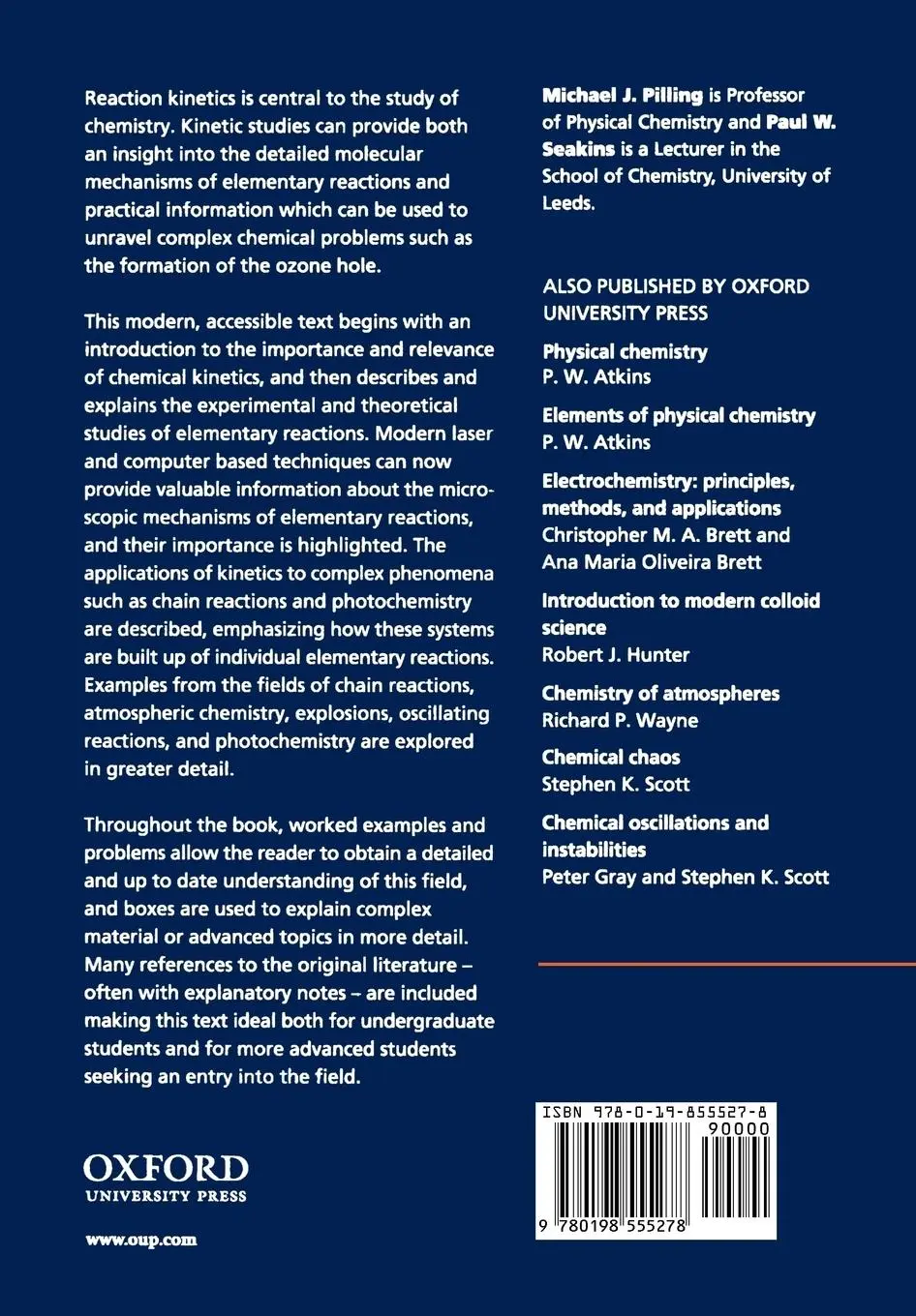 Rückseite: 9780198555278 | Reaction Kinetics | Seakins Pilling (u. a.) | Taschenbuch | Englisch