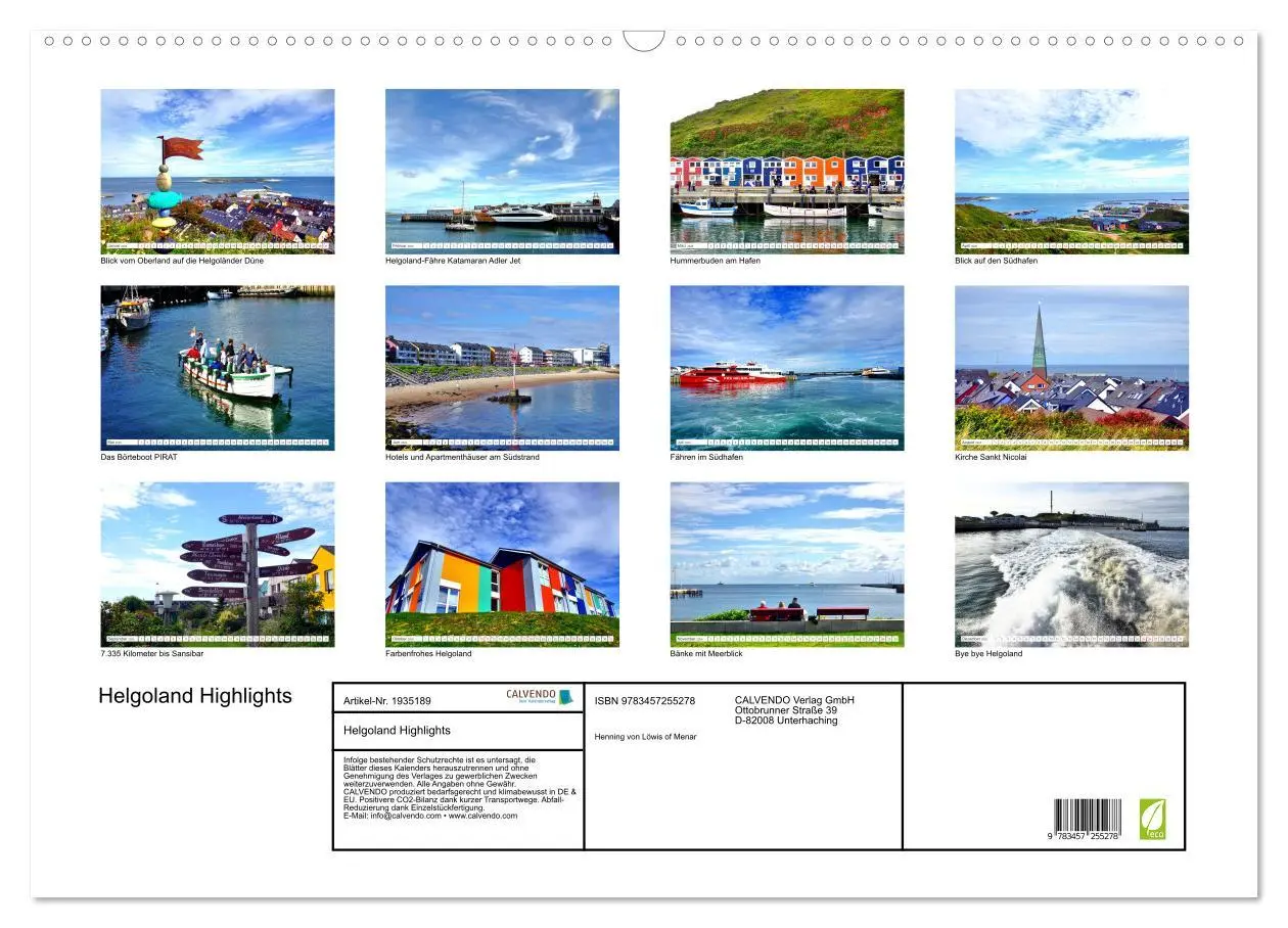 Bild: 9783457255278 | Helgoland Highlights (Wandkalender 2026 DIN A2 quer), CALVENDO...