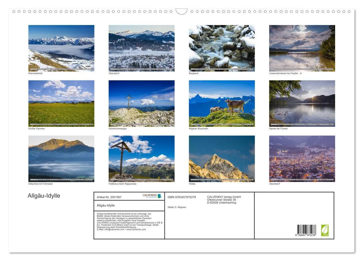 Bild: 9783457875278 | Allgäu-Idylle (Wandkalender 2026 DIN A2 quer), CALVENDO Monatskalender