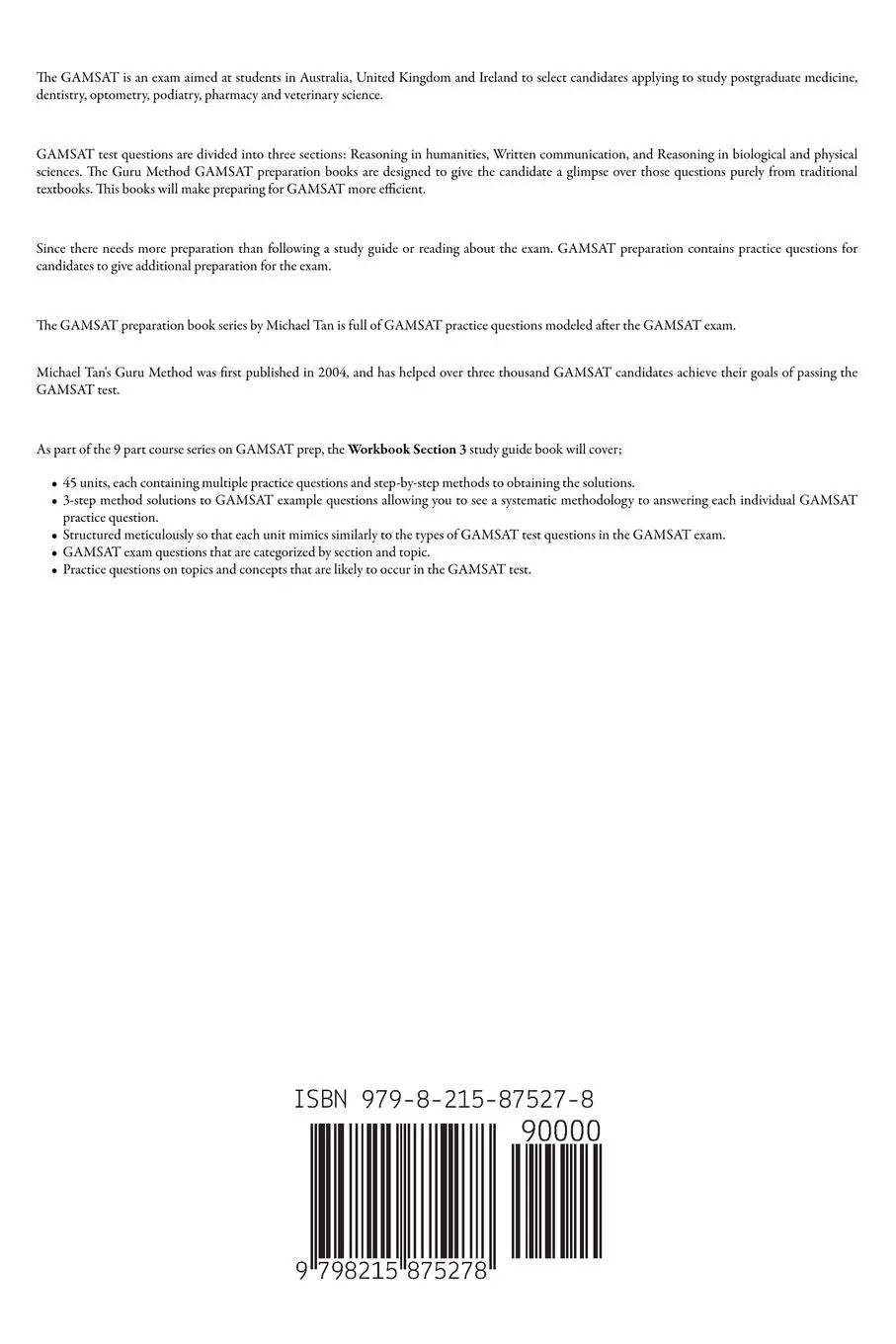 Rückseite: 9798215875278 | GAMSAT Preparation Workbook Section 3 | Michael Tan | Taschenbuch