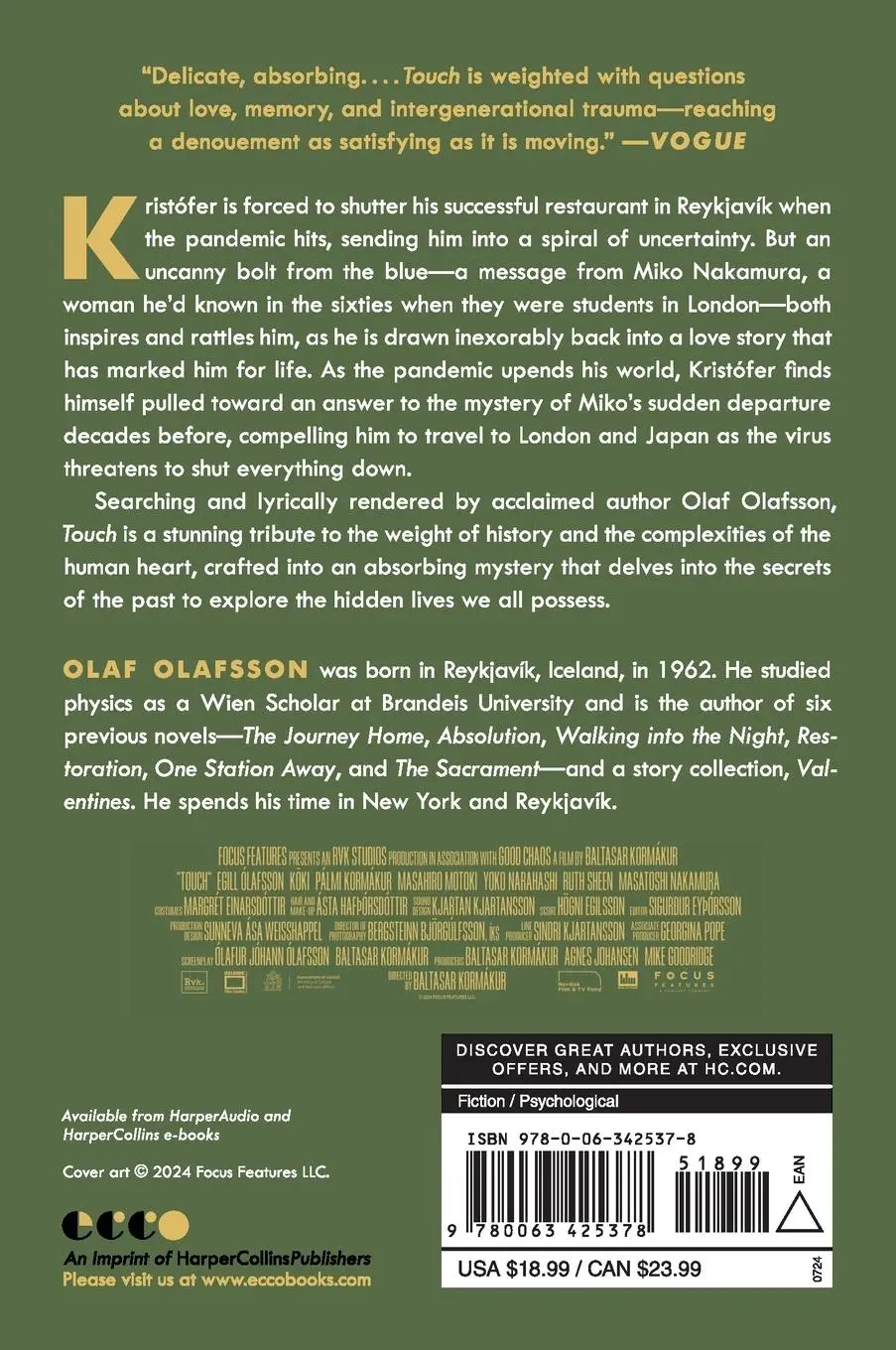 Rückseite: 9780063425378 | Touch [Movie Tie-in] | A Novel | Olaf Olafsson | Taschenbuch | 2024