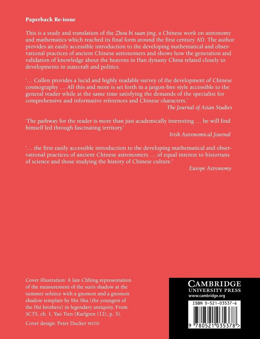 Rückseite: 9780521035378 | Astronomy and Mathematics in Ancient China | The 'Zhou Bi Suan Jing'