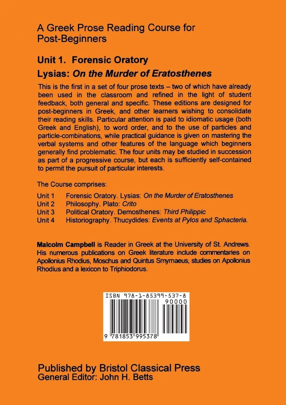 Rückseite: 9781853995378 | A Greek Prose Course | Unit 1: Forensic Oratory | Lysias | Taschenbuch