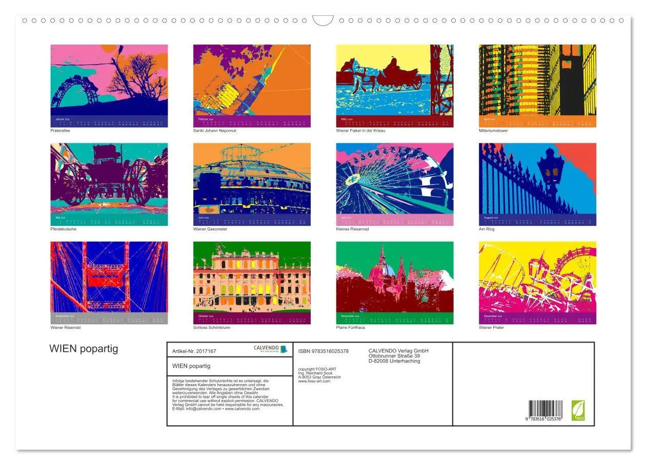 Bild: 9783516025378 | WIEN popartig (Wandkalender 2026 DIN A2 quer), CALVENDO Monatskalender