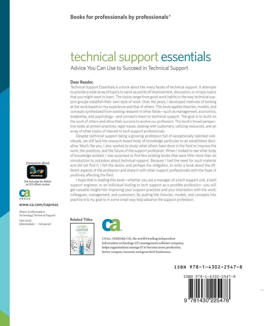 Rückseite: 9781430225478 | Technical Support Essentials | Advice to Succeed in Technical Support