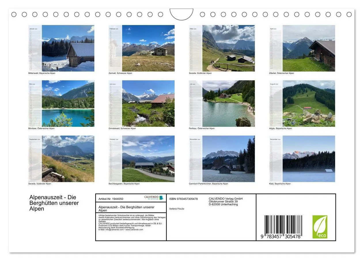 Bild: 9783457305478 | Alpenauszeit - Die Berghütten unserer Alpen (Wandkalender 2026 DIN...