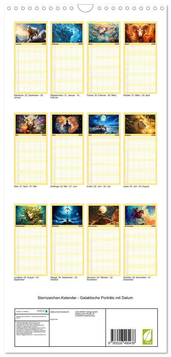 Bild: 9783516495478 | Familienplaner 2026 - Sternzeichen-Kalender - Galaktische Porträts...
