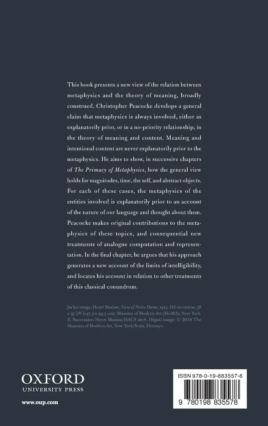 Rückseite: 9780198835578 | Primacy of Metaphysics | Christopher Peacocke | Buch | Gebunden | 2019