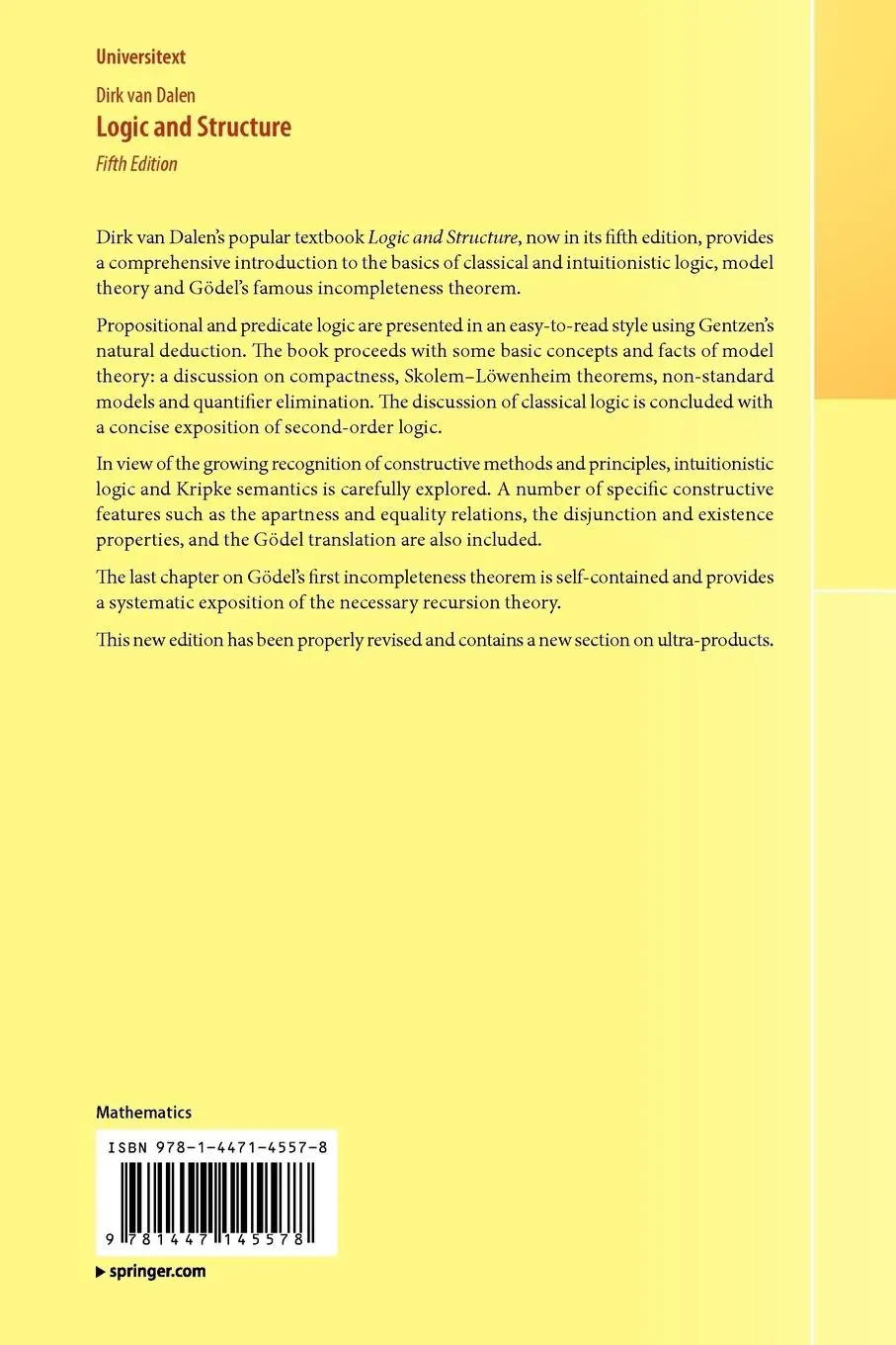 Rückseite: 9781447145578 | Logic and Structure | Dirk Van Dalen | Taschenbuch | x | Englisch