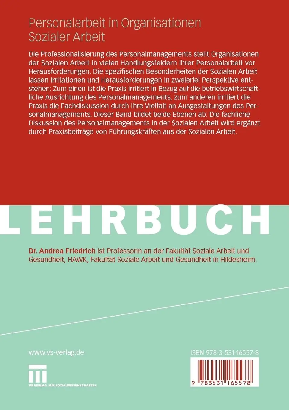 Rückseite: 9783531165578 | Personalarbeit in Organisationen Sozialer Arbeit | Andrea Friedrich