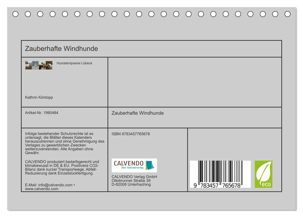 Bild: 9783457765678 | Zauberhafte Windhunde (Tischkalender 2026 DIN A5 quer), CALVENDO...