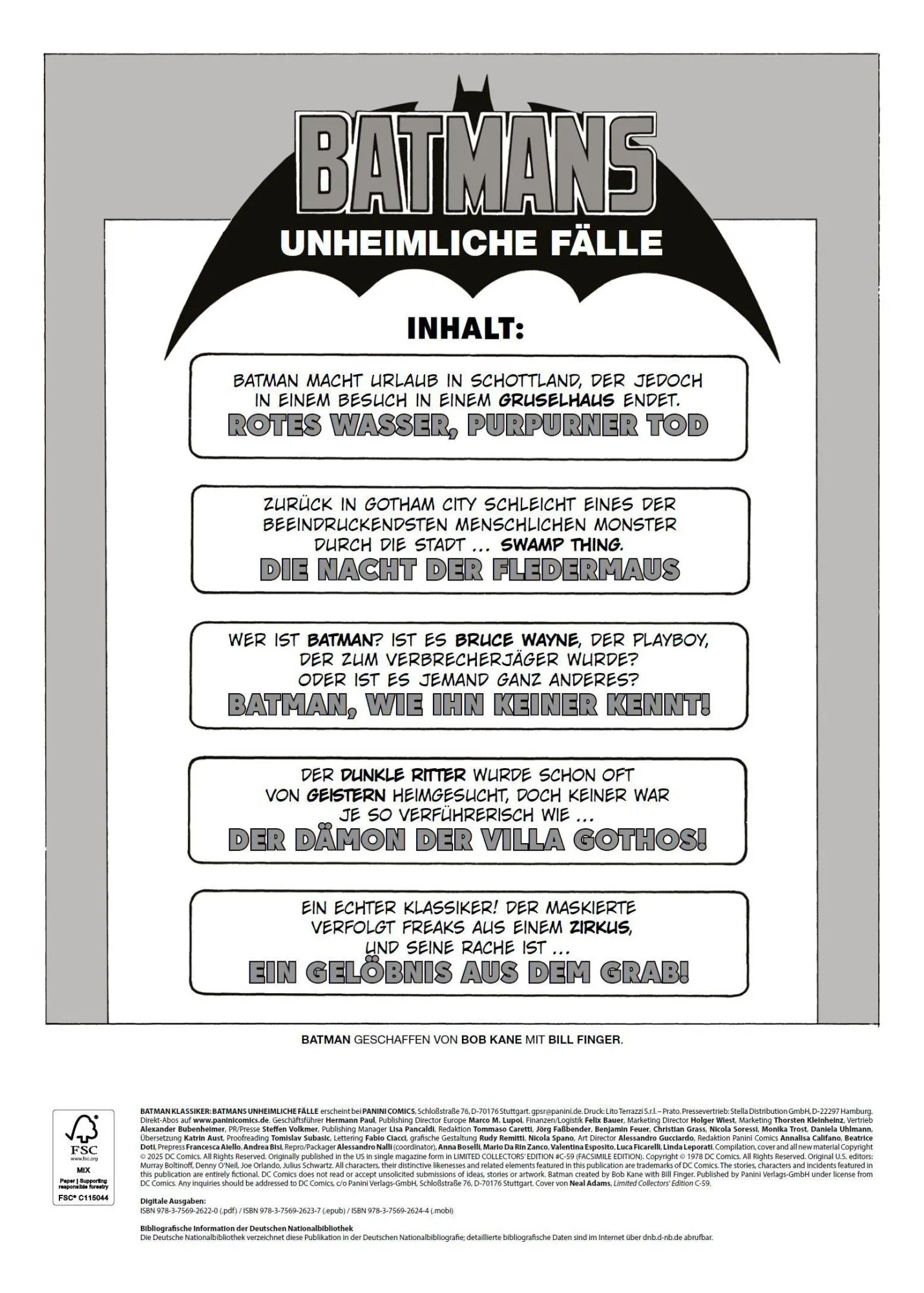 Bild: 9783741645778 | Batman Klassiker: Batmans unheimliche Fälle | Denny O'Neil | Buch
