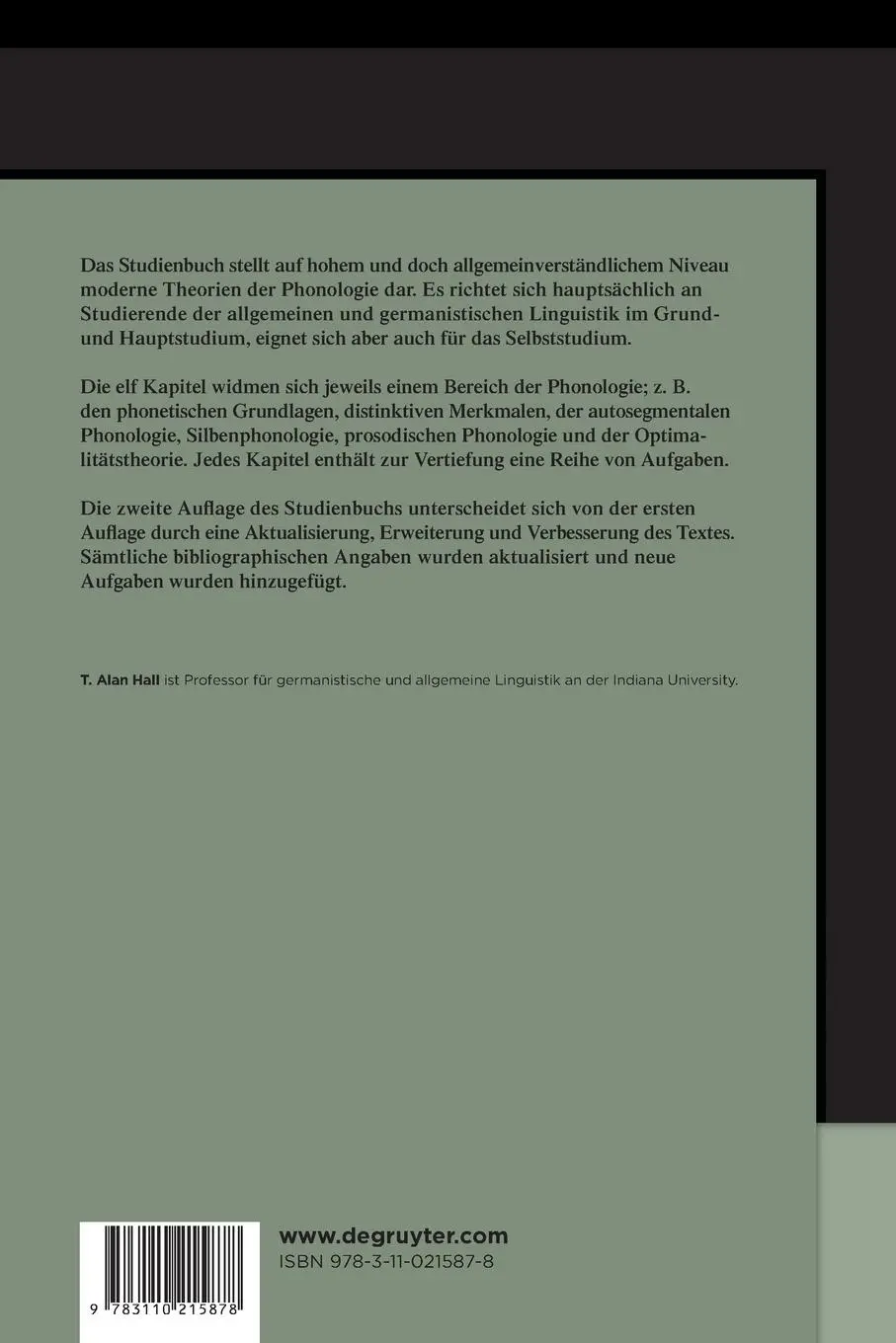 Rückseite: 9783110215878 | Phonologie | Eine Einführung | T. Alan Hall | Taschenbuch | XIV | 2011