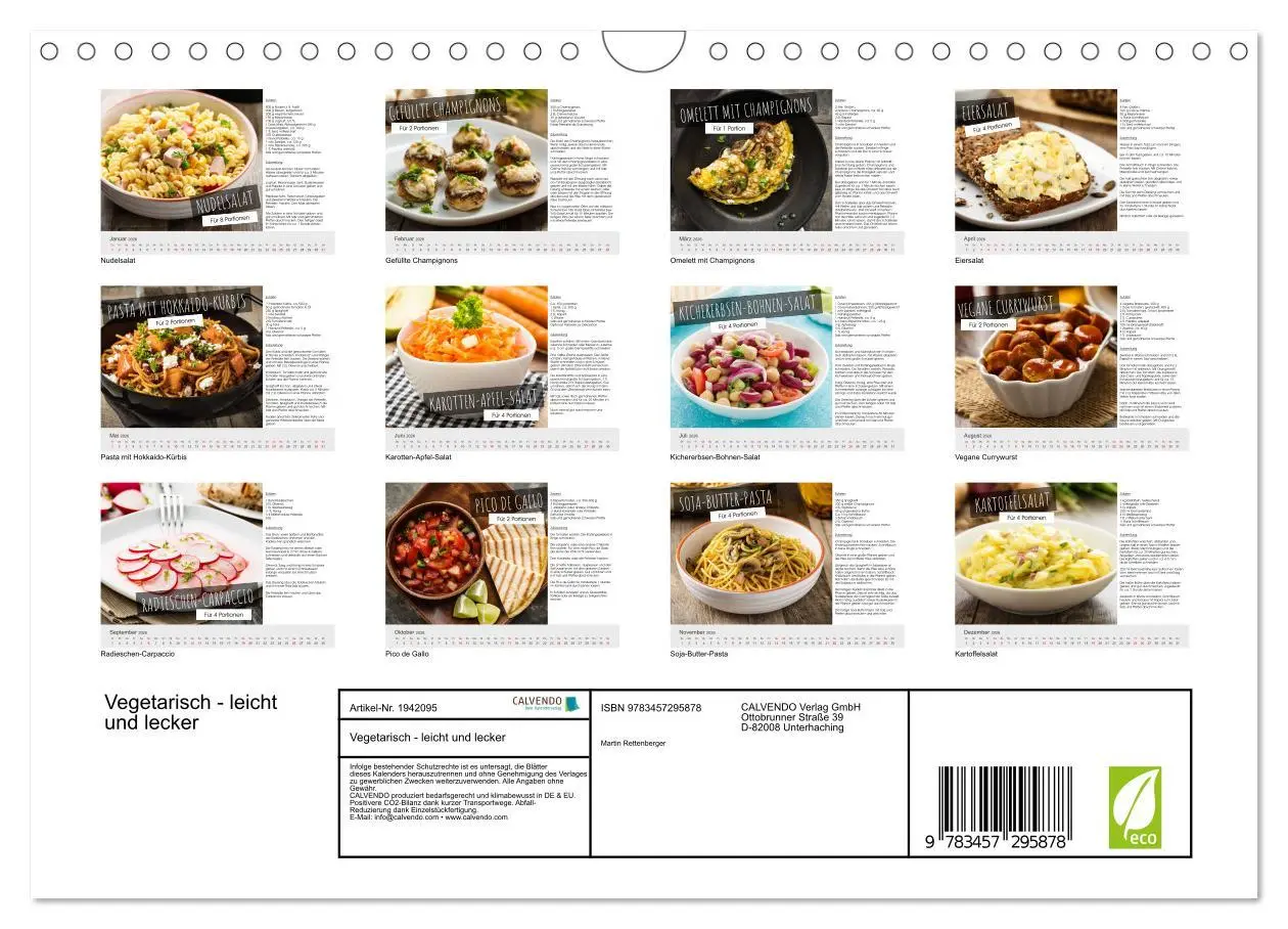 Bild: 9783457295878 | Vegetarisch - leicht und lecker (Wandkalender 2026 DIN A4 quer),...
