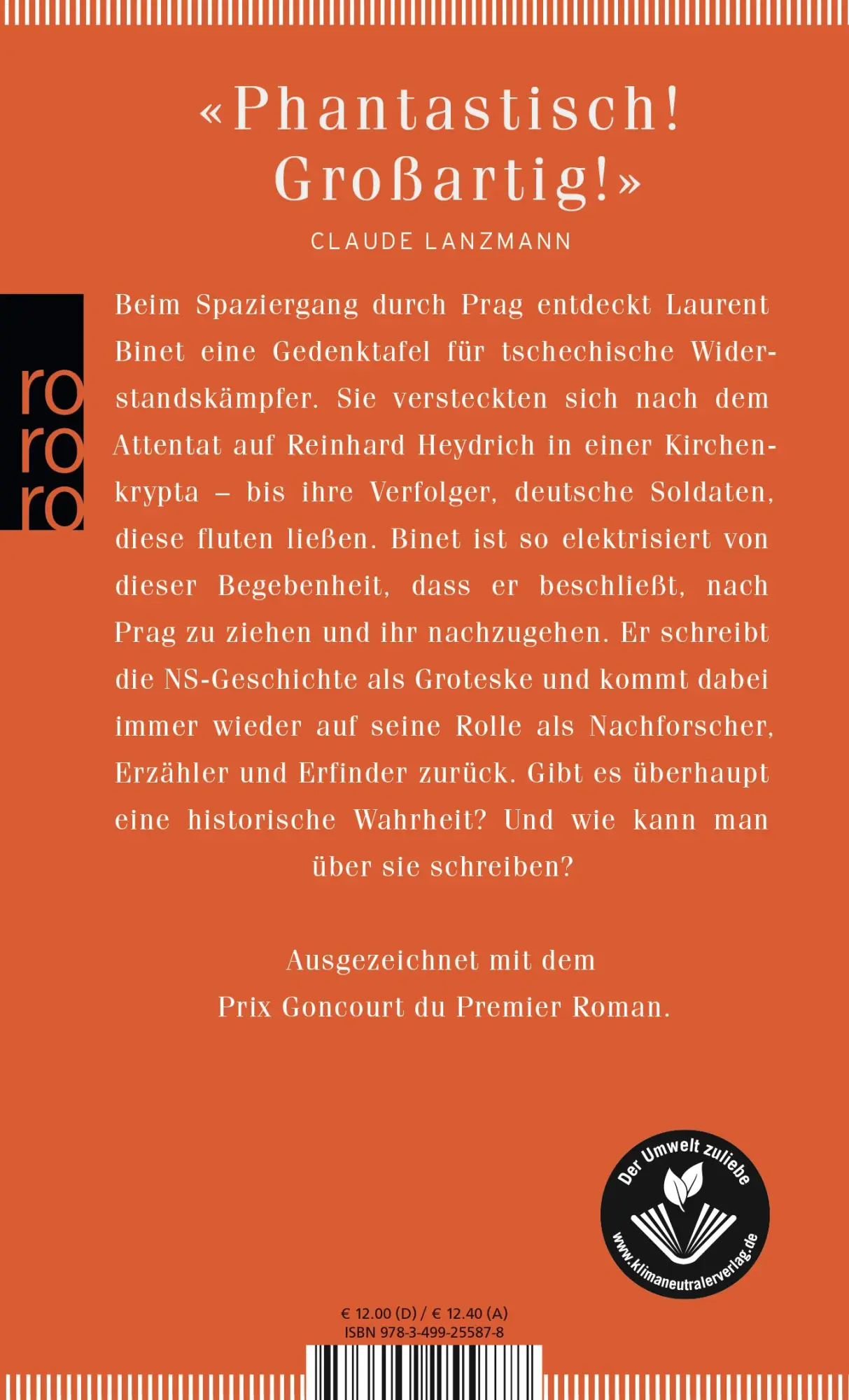 Rückseite: 9783499255878 | HHhH | Himmlers Hirn heißt Heydrich | Laurent Binet | Taschenbuch