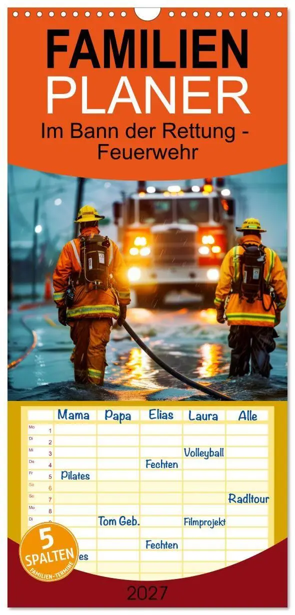 Cover: 9783594295878 | Familienplaner 2027 - Im Bann der Rettung - Feuerwehr mit 5 Spalten...
